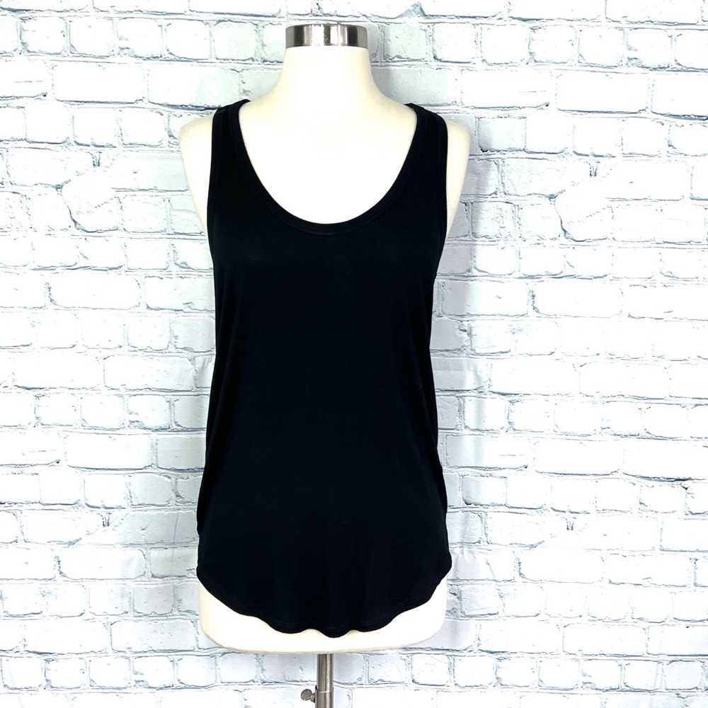 🔥2/$10 |•TROUVÉ•| Black Zip Up Racerback Scoop Neck Tank Top Size Small - Picture 5 of 11